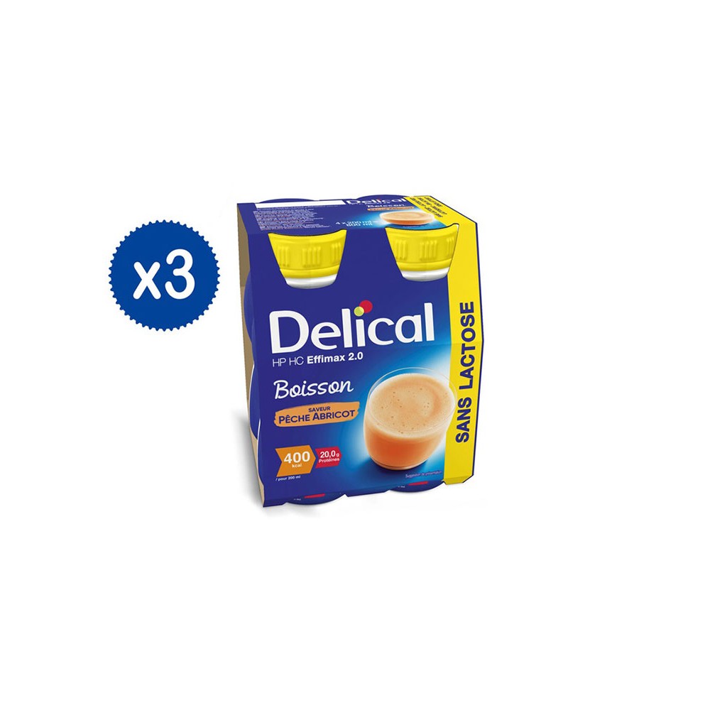 Delical Effimax 2.0 bevanda ipercalorica e iperproteica - gusto Pesca - Albicocca 12 x 200ml